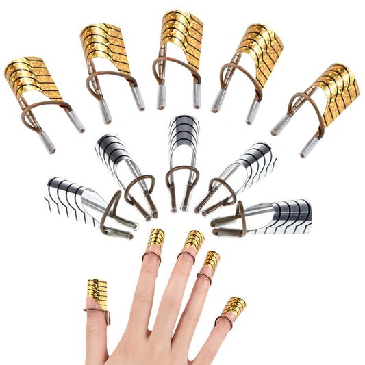 Roshevy 10 PCS Nail Forms Aluminum Nail Art Forms Tips Reusable Nail Extension Guide Protector Nail Accessories Manicure Tool for Acrylic UV Gel French Nail Art Salon Home Use
