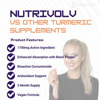 NutriVolv Turmeric Curcumin 1700mg with Ginger & Black Pepper – 90 Vegan Capsules | High Strength Joint Care Supplement | Natural Anti-Inflammatory & Antioxidant for Mobility, Digestion & Immune Health