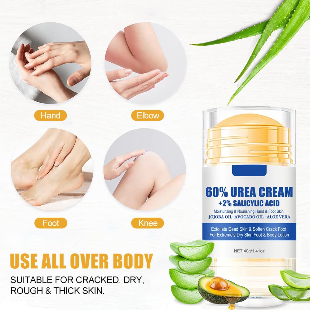 60% Urea Cream with 2% Salicylic Acid – Avocado Oil & Aloe Vear Moisturizer Foot & Hand Cream for Cracked Heels and Dry Skin