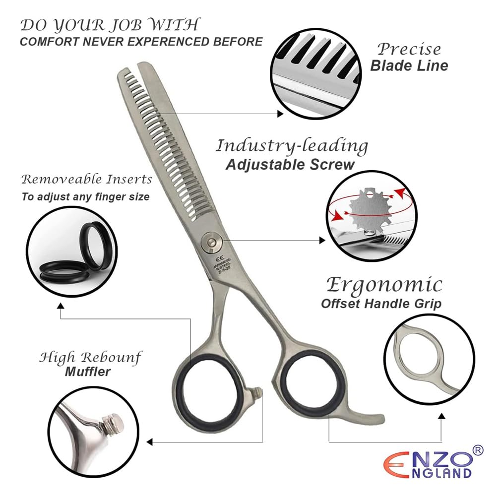 ENZO ENGLAND Professional Hair Cutting Trimming Thinning Shears Scissors Hairdressing Texturizing Razor Edge Japanese Stainless Steel with Adjustable Screw 6 inch