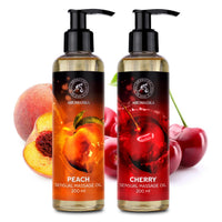 AROMATIKA trust the power of nature Sensual Massage Oil Set 2x200ml - Peach and Cherry - Edible & Kissable Massage Oil - Blend of Almond & Grapeseed & Macadamia Oils - Body Oil for Him & Her - for Couples - Relaxing Massage Oil