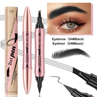 MAYEON 2 in 1 Eyebrow Pen with Eyeliner Pencil, Waterproof Eyebrow Pencil with 4 Fork Tip Multifunctional Double Head Microblade Eyebrow Pencil Waterproof and Long-Lasting (Black)