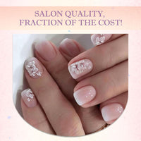 Generic 24PCS Medium Almond Stick On Nails with Floral Design - Elegant False Nails for Spring and Summer Style, Reusable Press On Set for Women, Glossy Pink Ombre Manicure with White Squoval Tips