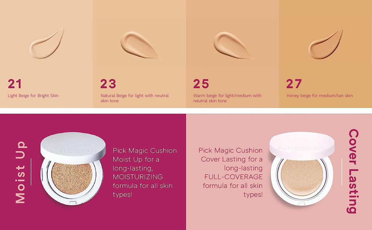 MISSHA Missha Magic Cushion Cover Lasting Foundation SPF50+/PA+++, #23 Natural Beige 15 g