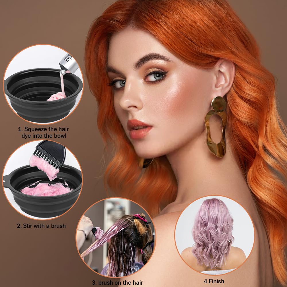 GAOHUI 4 Pcs Hair Coloring Brushes, Hair Dye Kit, Double Sided Hair Dying Brushes Tint Comb Set, DIY Salon Hair Dye Brush and Bowl Set with Hair Dying Mixing Bowl
