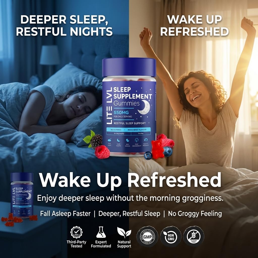 LITE LVL Sleep Gummies | Sleep Aids for Adults | Sleep Gummies for Adults | Night Time Routine | Natural Sleeping Remedy & Bedtime Support | 60 Gummies