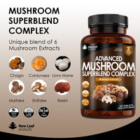 Mushroom Complex - Lions Mane Mushroom Cordyceps Mushroom Chaga Mushroom Reishi Mushroom Shiitake and Maitake Mushroom Blend - High Potency Mushroom Supplement - Made in The UK Made in The UK