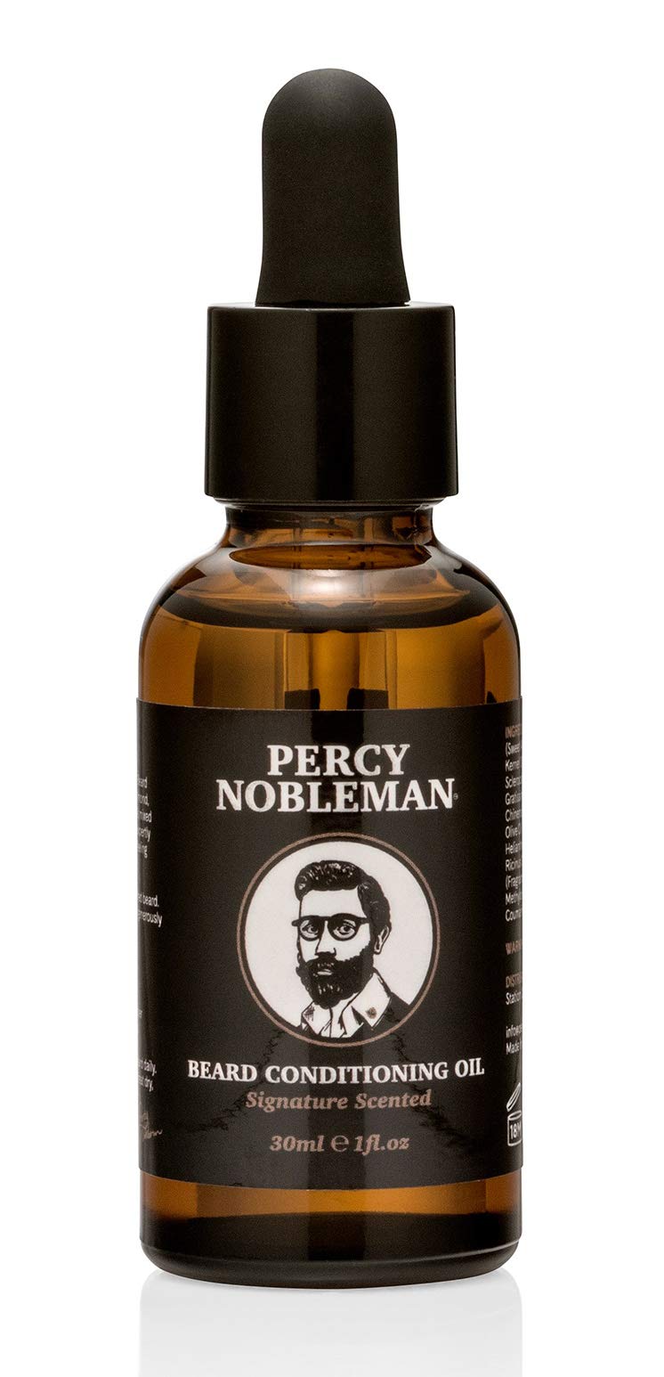 Percy Nobleman Beard Oil – 99 % Natural Conditioning & Grooming Oil – Argan, Jojoba, Avocado, Almond & Marula Oils – Vanille Musk Scent – Softens, Nourishes & Tames Coarse Beards (30 ml)