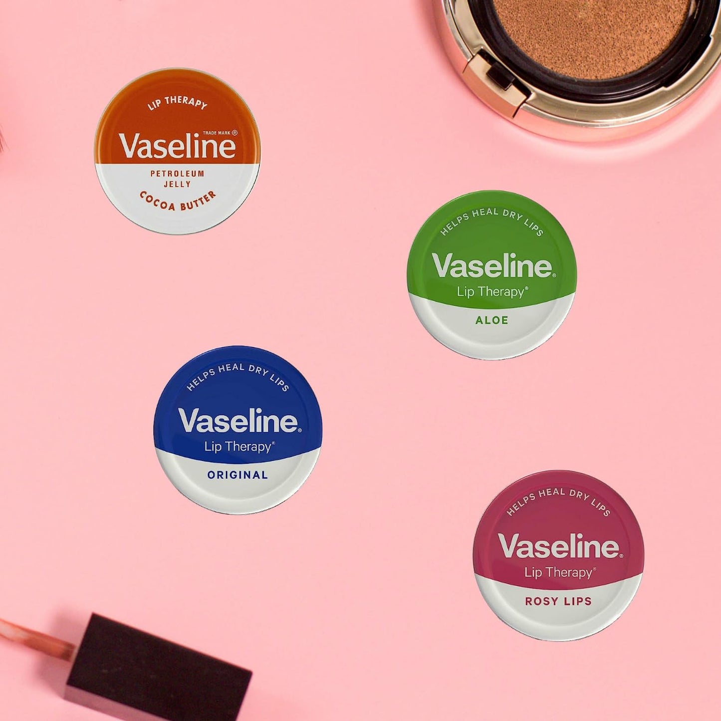 Vaseline Lip Balm - Petroleum Jelly - Lip Therapy - Original, Coco Butter, Alo VeraAnd Rosy 20g Tin - Soothes Dry Lips - Pack Of 4