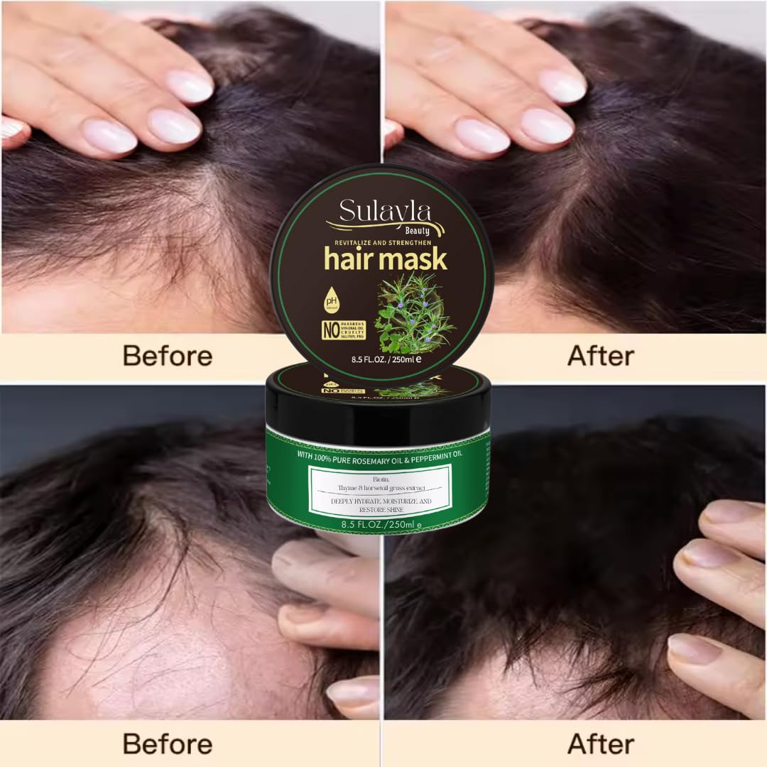 Sulayla Beauty Revitalize and Strengthen Hair Mask - Contains 100% Pure Rosemary and Peppermint Oil - with Biotin - Promotes hair growth - 250ml.