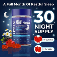 LITE LVL Sleep Gummies | Sleep Aids for Adults | Sleep Gummies for Adults | Night Time Routine | Natural Sleeping Remedy & Bedtime Support | 60 Gummies