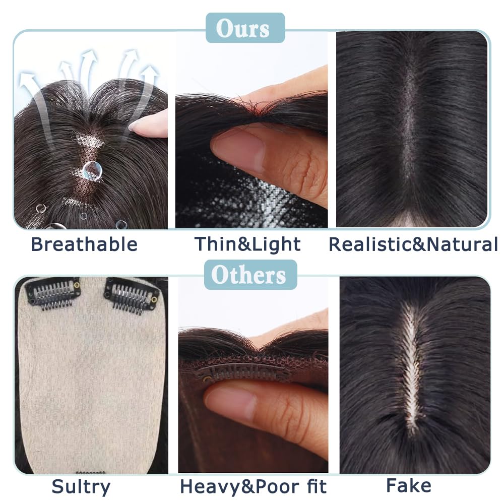 SEA SINGING Hair Toppers for Women Real Human Hair Toppers for Women with Thinning Hair Remy Toppers Hair Pieces for Women Human Hair clip on 100% Human Hair Toppers (10inch, HL-6#)