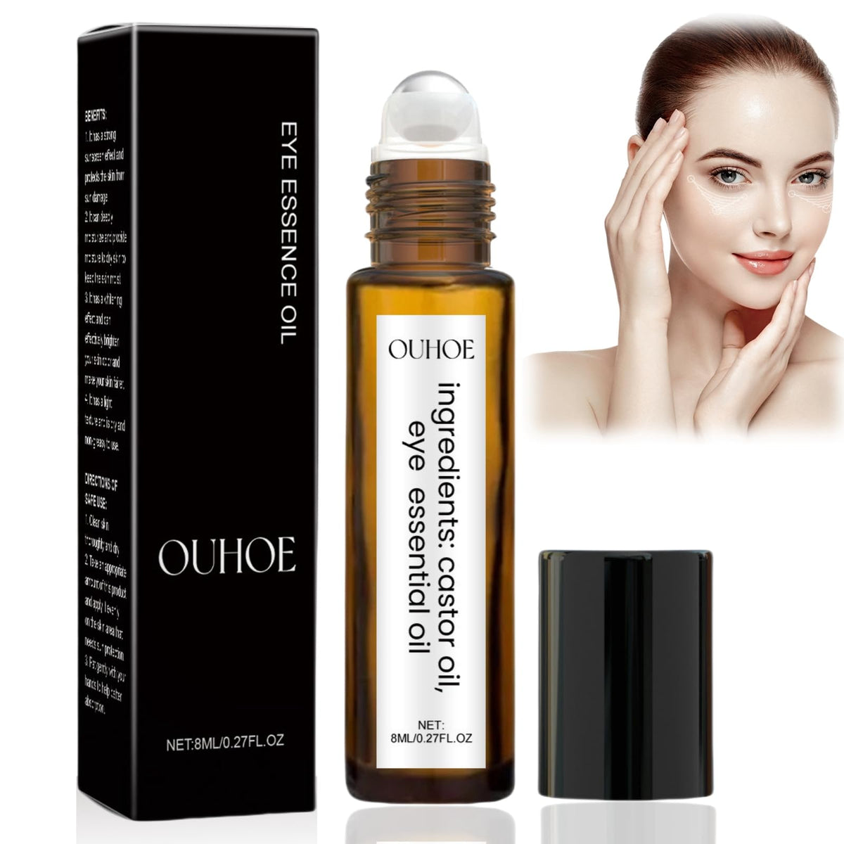 AINxtolm Rollerball Castor Oil,Castor Oil and Frankin-cense Eye Roller,Eye Cream for Dark Circles and Puffy Eyes,Eye Rollerball for Eyes,Eye Cream Anti Aging,Anti Wrinkle Eye Care Products,Eyebag Remover