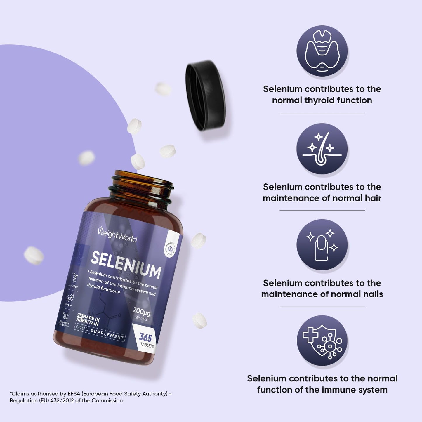 WeightWorld Selenium Supplements 200mcg - 365 Tablets - 1 Year Supply - Bioavailable Sodium Selenite Form - 1-a-Day - Small in Size (6mm) - Vegan & Non-GMO Selenium Tablets