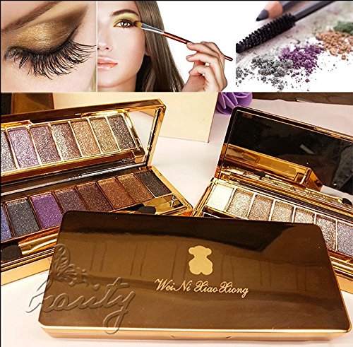 Wei Ni Xiao Xiong 9 Colors Diamond Bright Colorful Makeup Eye Shadow Palette Set Flash Glitter Eyeshadow kit with Brush (Shade 4)