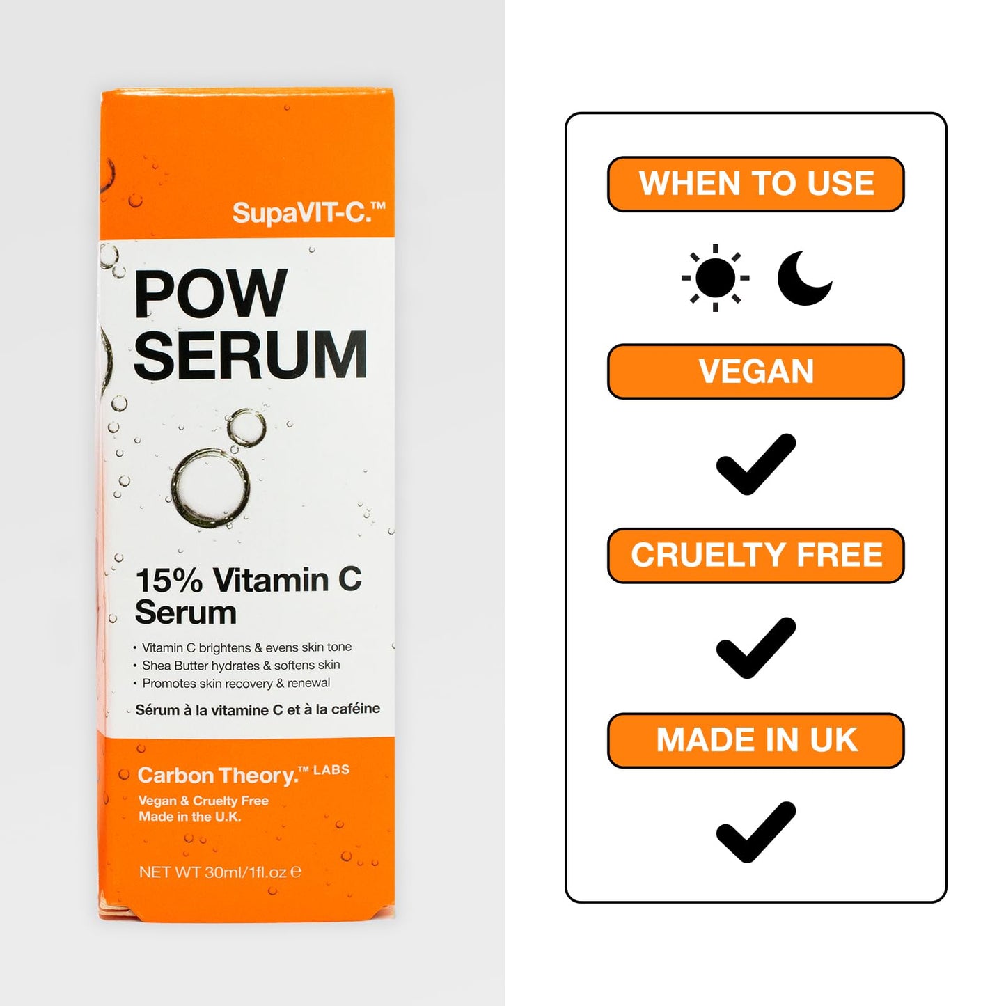 Carbon Theory Vitamin C Serum for Face - Brightening Serum to Boost Skin Glow - Dark Spots & Pigmentation Treatment - Vitamin C Face Serum & Glycolic Acid Serum - Vegan - SupaVIT-C Pow, 30ml