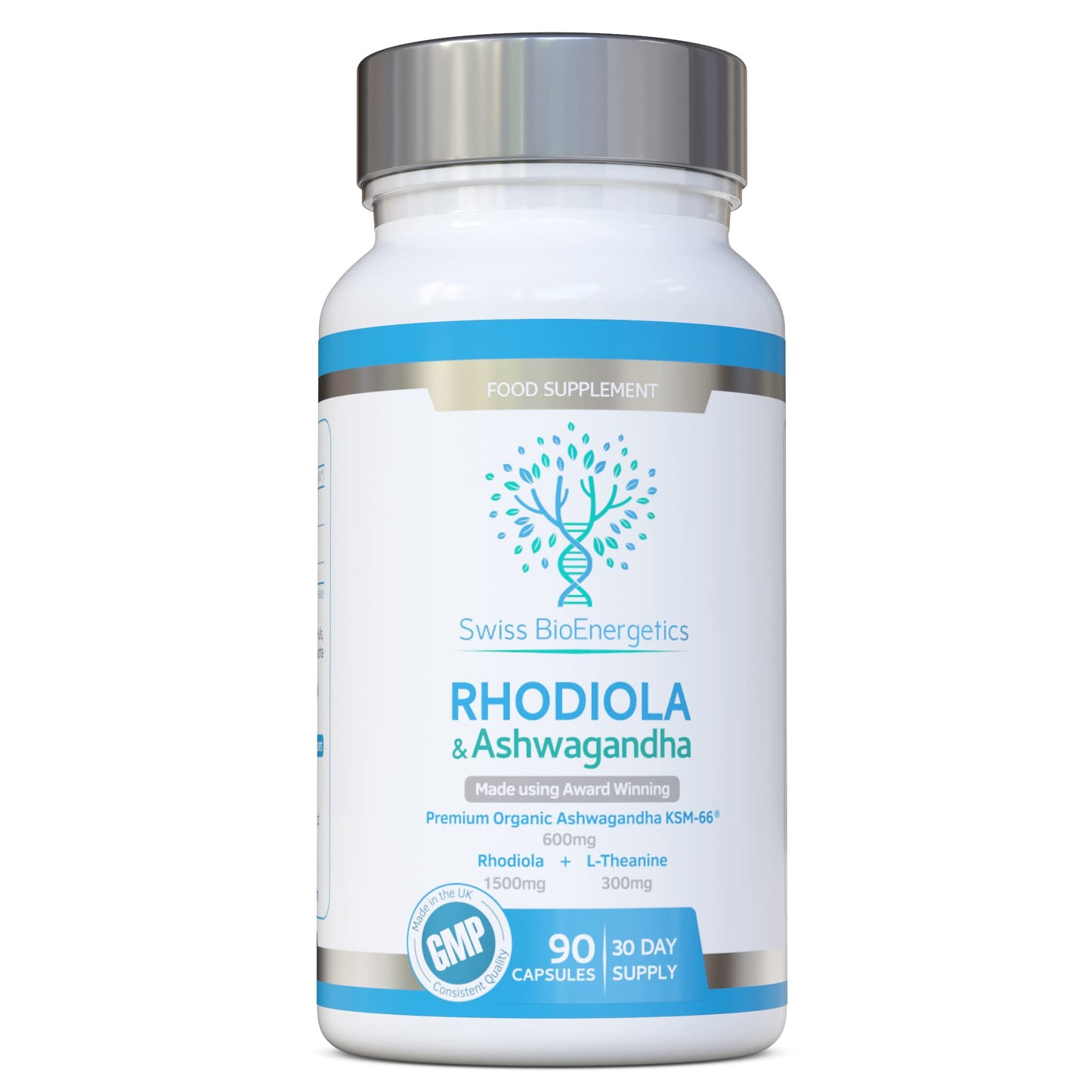 Rhodiola & Ashwagandha with L-Theanine - Award Winning Ashwagandha KSM-66 600mg & 1500mg Rhodiola (3% Rosavins - 1% Salidrosides) whole root equivalent- adaptogen combo- No artificial fillers- UK Made