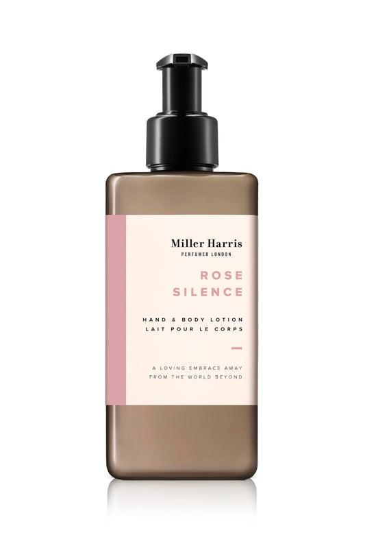 Miller Harris Rose Silence Hand and Body Lotion 300ml – Shea Butter, Argan Oil, Glycerin, Aloe Vera & Vitamin B5 | Soft & Delicate Rose Scent for Gentle Cleansing