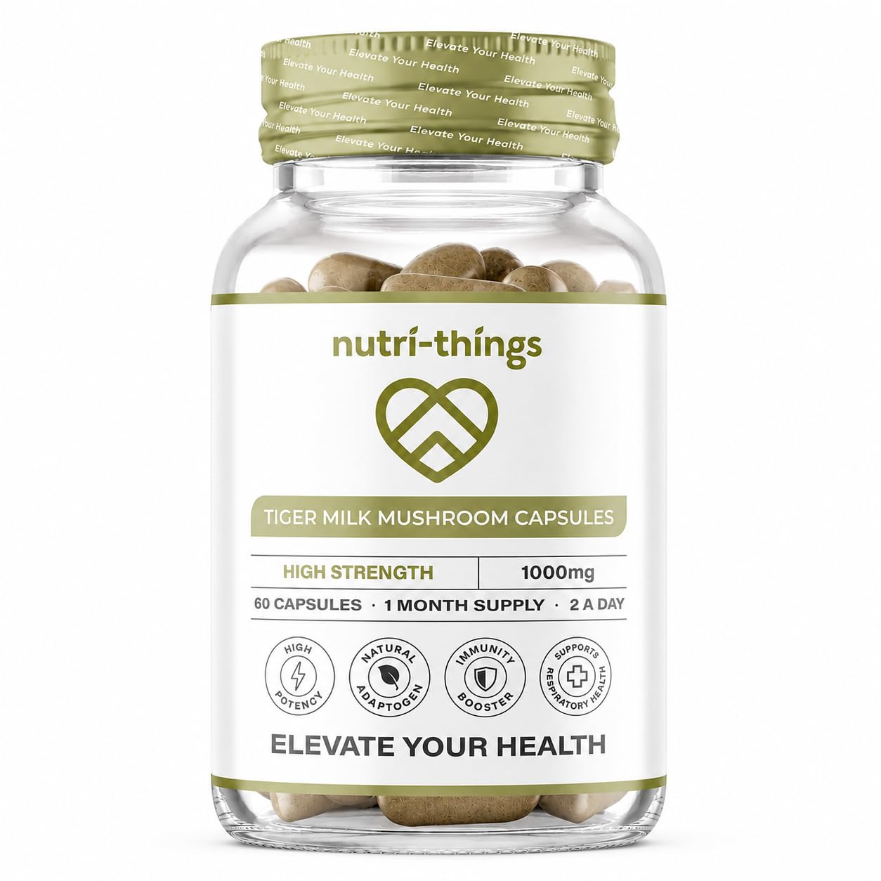 Nutri-things Tiger Milk Mushroom Capsules 1000mg - High Strength | 60 Capsules | Natural Adaptogen for Immunity & Respiratory Health | Supports Daily Wellness & Vitality | 1 Month Supply, 2 a Day