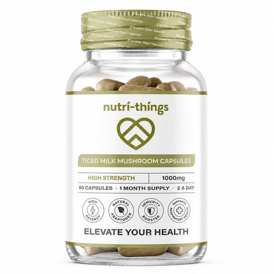 Nutri-things Tiger Milk Mushroom Capsules 1000mg - High Strength | 60 Capsules | Natural Adaptogen for Immunity & Respiratory Health | Supports Daily Wellness & Vitality | 1 Month Supply, 2 a Day
