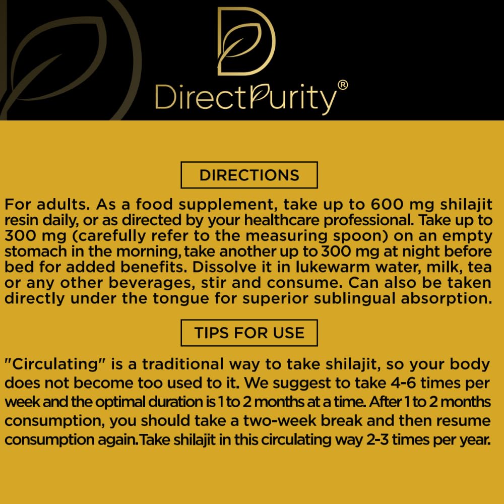 Directpurity Shilajit Resin, 100% Purified Natural Gold Himalayan Shilajit - Full of Fulvic Acid & Trace Elements, Vegan, Replenish Energy and Immune Support, 50 Grams, 3 Months Supply