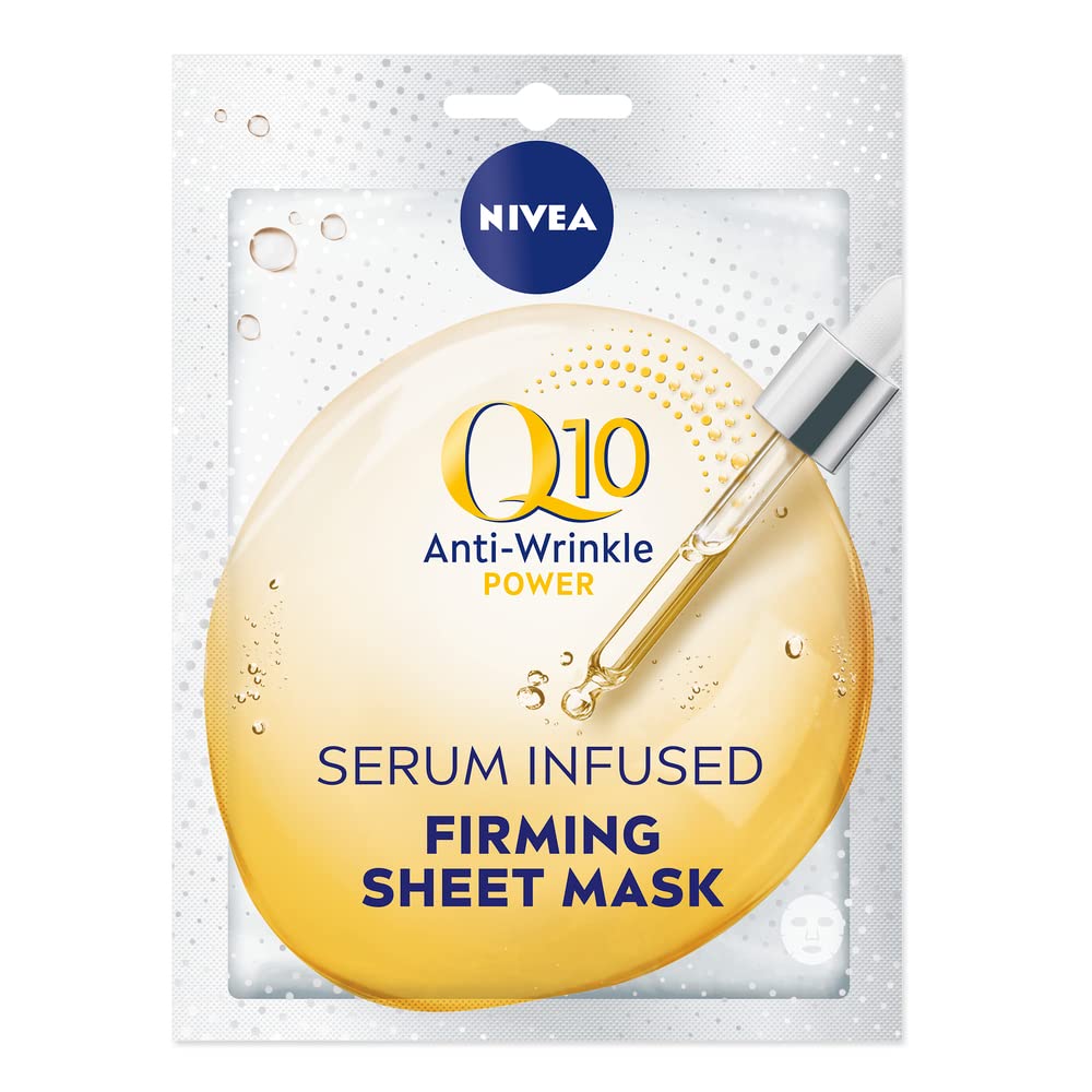 Nivea NIVEA Q10 Power Anti-Wrinkle + Firming Sheet Mask (5 Piece), Anti Ageing Moisturiser Mask, Face Mask Sheet with Coenzyme Q10, 10 Minute Anti Wrinkle Cream Mask