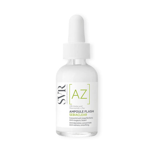 SVR SEBIACLEAR Ampoule Flash 15% Azelaic Acid Serum, Retexturises Acne-prone, Oily, Combination Skin. 8% Omega Ceramides + 5% Niacinamide, 30ml