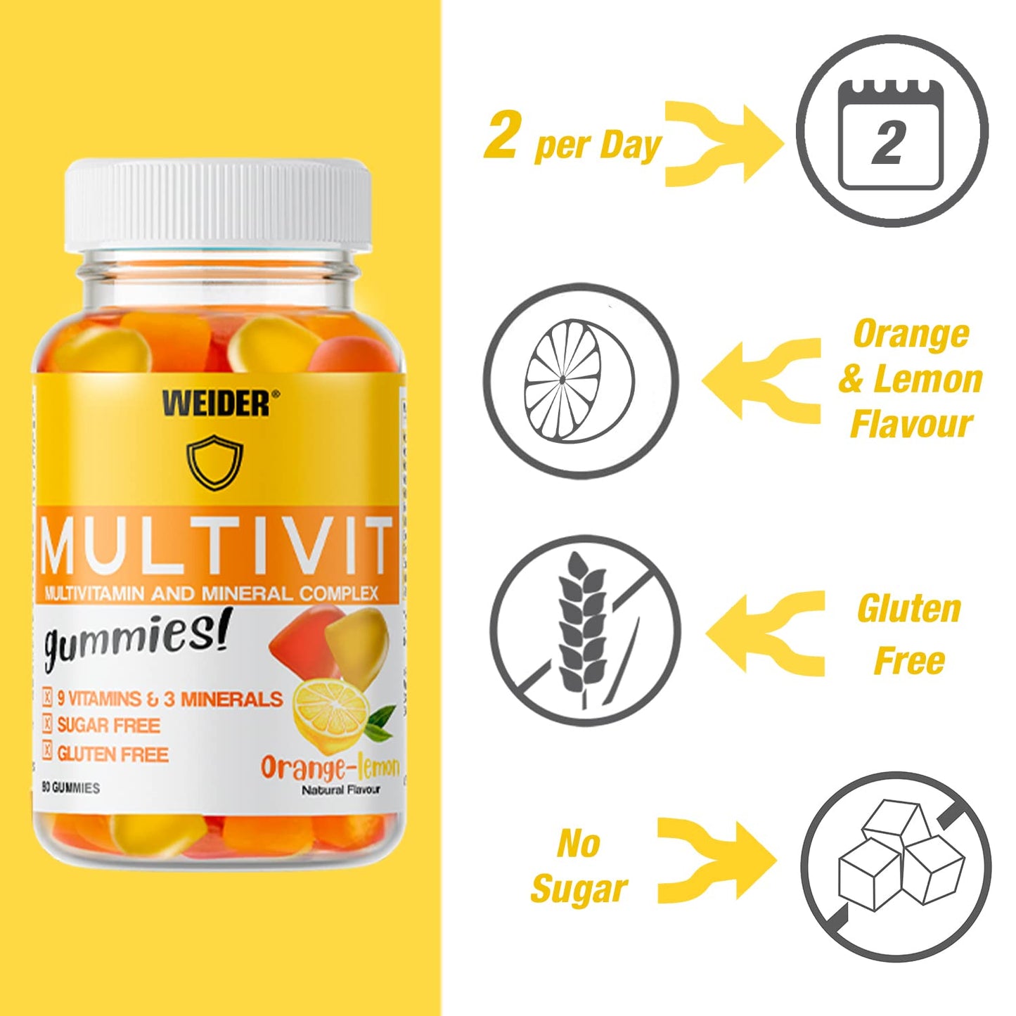Weider Multivit + Multikids Gummies - Multivitamin Pack for Adults and Children - Vitamins (D,C,E,B6,B12) and Minerals - No Added Sugar - Ideal Pack for The Whole Family - 80 and 50 Gummies