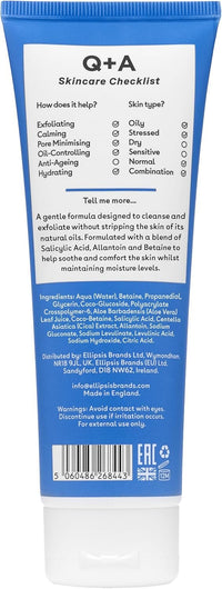 Q+A Salicylic Acid Daily Cleanser – Exfoliating Face Wash for Clear Skin, Targets Breakouts & Pore Congestion, Hydrating with Betaine & Allantoin, Vegan & Cruelty-Free, Made in UK, 125ml