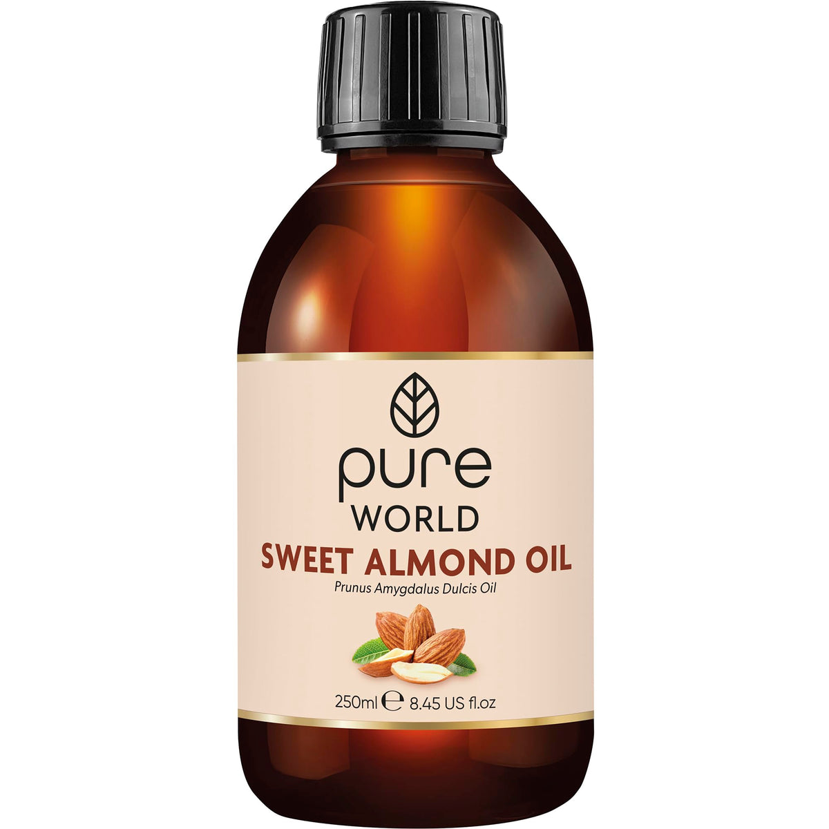 Pure World Natural Sweet Almond Oil 250ML 100% Pure, Undiluted Cold Pressed Premium Quality Almond Oil Freshly Pressed – Massage, Skin, Nails, Body and Face,. Edible Vegan