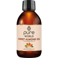 Pure World Natural Sweet Almond Oil 250ML 100% Pure, Undiluted Cold Pressed Premium Quality Almond Oil Freshly Pressed – Massage, Skin, Nails, Body and Face,. Edible Vegan