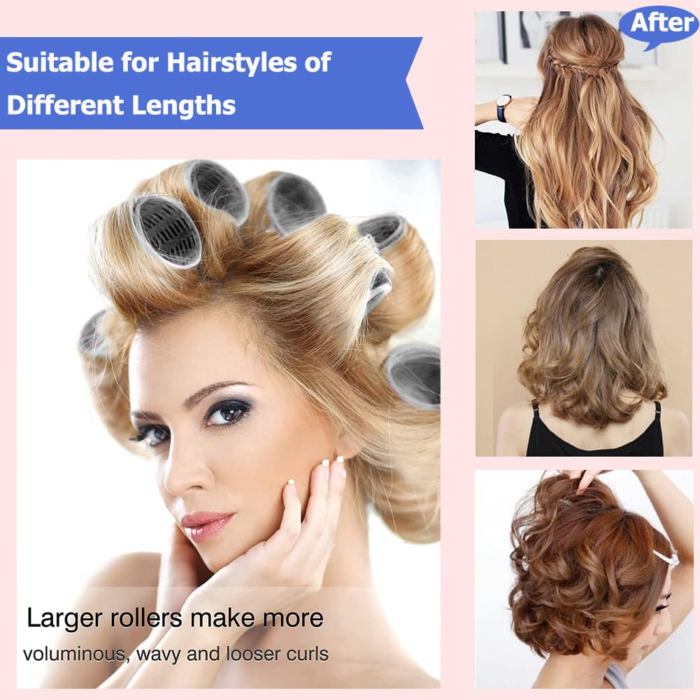 GNEUFVIE Hair Rollers Set 24 Pcs, Hair Curlers With 12 Pcs 48MM Self Grip Jumbo Hair Rollers & 12Pcs Duckbill Clip, Salon DIY Hairdressing Curlers Hair Curlers Rollers Tools for Long Medium Short Hair