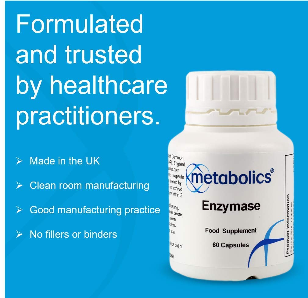 Enzymase by Metabolics | Enzyme Complex Capsules | Enzyme Blend Containing 7 Active Digestive Enzymes - Additive Free Enzyme Supplement