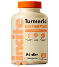 Incite Nutrition Turmeric Tablets 2000 mg. 3 Month Supply of High Strength Curcumin with Vitamin D. Antioxidant, Anti-Inflammatory, Immune System Support. Non-GMO and Suitable for Vegetarians