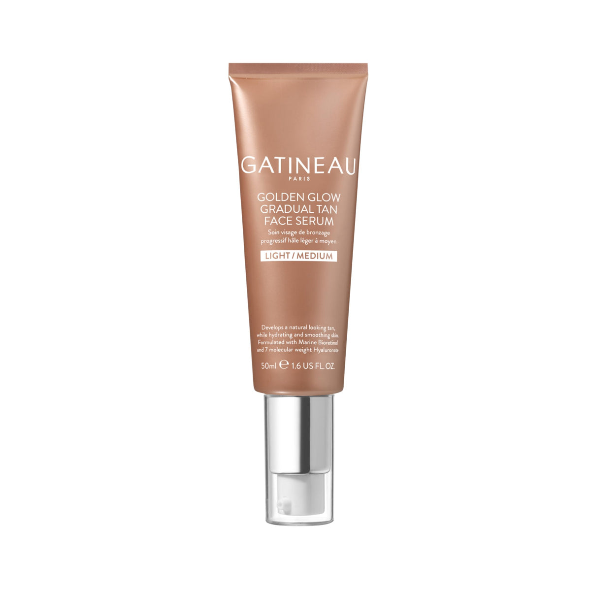 Gatineau GATINEAU Golden Glow Gradual Tan Face Serum - 50ml, Hyaluronic Acid & Marine Bio-Retinol, Smooths Complexion, Natural and Radiant Glow, Suitable for Sensitive Skin, Light/Medium