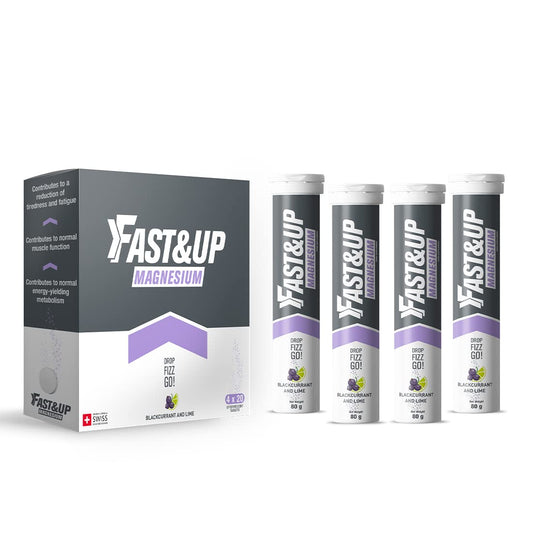FAST&UP Fast&Up Magnesium - 300mg Magnesium & 10mg Zinc - Saver Multipack - 80 Tablets (4 x 20) - Tasty Blackcurrant & Lime Flavour