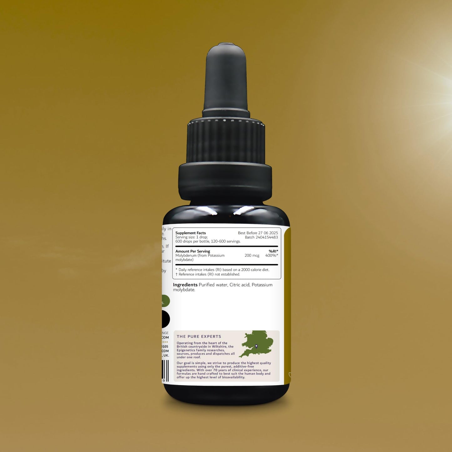 Epigenetics Molybdenum Liquid Supplement 30ml | 200mcg Per Drop | Highly Bioavailable | 6-Month Supply Without additives or flavourings | Made in The UK & Vegan Friendly