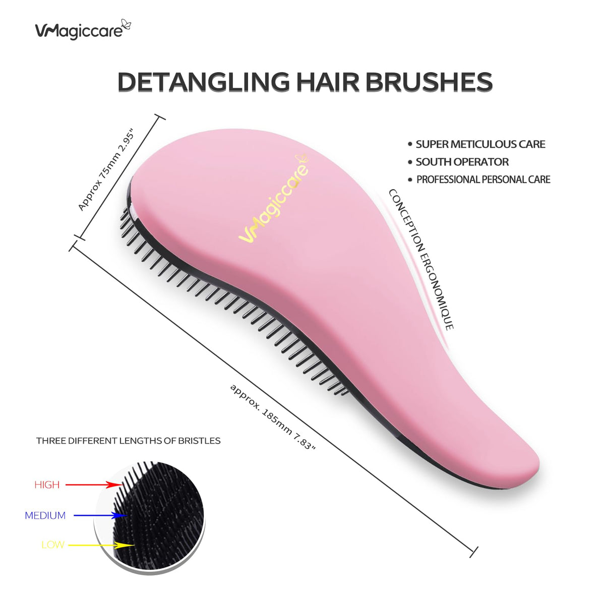 VMAGIC CARE Detangling Brush - glide the Detangler Brush through Tangled hair - Best Comb for Women, Girls, Men & Boys - Use in Wet and Dry Hair (Pink)