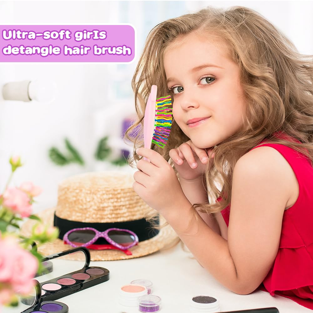 Cosysparks Toddler Detangler Hair Brush and Comb Set - 3-Piece Mini Airbag Massage Tool for Girls - Cute Kids' Pocket Design