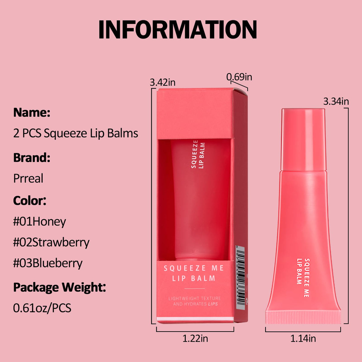 Prreal 2PCS Lip Balm Set, Moisturizing Lip Mask, Glossier Lip Balm, Strawberry Honey Lip Oil, Squeeze Lip Balms, Juicy Bomb Lip Gloss for Lip Care(Honey+Strawberry)