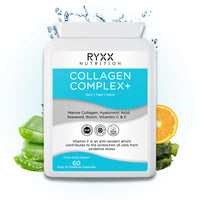 Ryxx Collagen Complex+ | Marine Collagen Supplement with Hyaluronic Acid, Biotin, Vitamin C & E | Skin, Hair & Joint Support | 60 Capsules | Made in the UK by RYXX