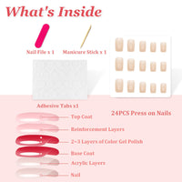 Ceboic 24Pcs Short Square False Nails Nude Pink Press on Nails French Pure Colour Fake Nails Kit Full Cover Acrylic Nails Tip Glossy Stick on Nails for Women Girls Nail Art Decorations