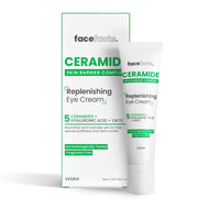Face Facts Ceramide Eye Cream; Hydrates delicate skin; Strengthens skin barrier, reduces puffiness and dark circles; 5 Ceramides, Hyaluronic Acid, soothing Oats, Glycerin and Vitamin E; 15ml