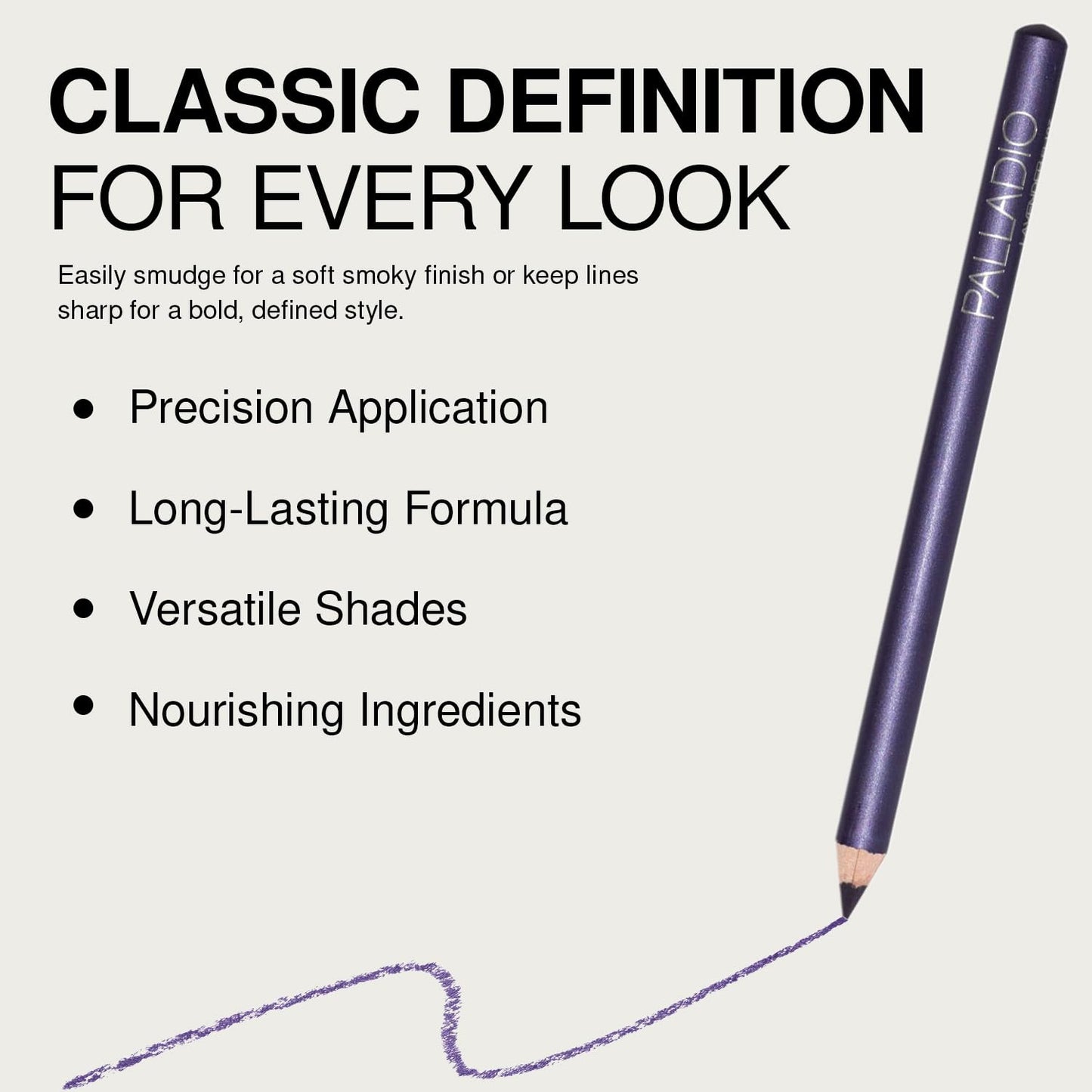 Palladio Wooden Eyeliner Pencil, Thin Pencil Shape, Easy Application, Firm yet Smooth Formula, Perfectly Outlined Eyes, Contour and Line, Long Lasting, Rich Pigment, Lavender