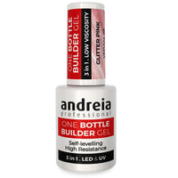 Andreia Professional Gel Builder Nail Construction - Triphasic 3 in 1 Low Viscosity - LED & UV Builder Gel in a Bottle - Nail Extension - Self Levelling High Resistance - Colour Glitter Pink 14ml