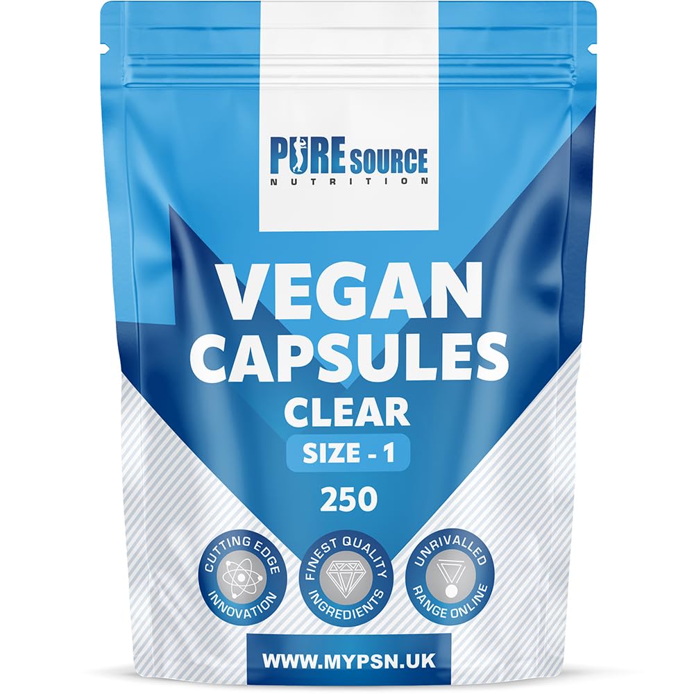 Pure Source Nutrition PSN Clear HPMC Vegetarian Empty Vegan Capsules - DIY Self Fill Size 00,0,1 with Unique Lock Technology -Pharmaceutical Grade -Compatible with Capsule Filling Machine (Clear, Size 1 x 250)