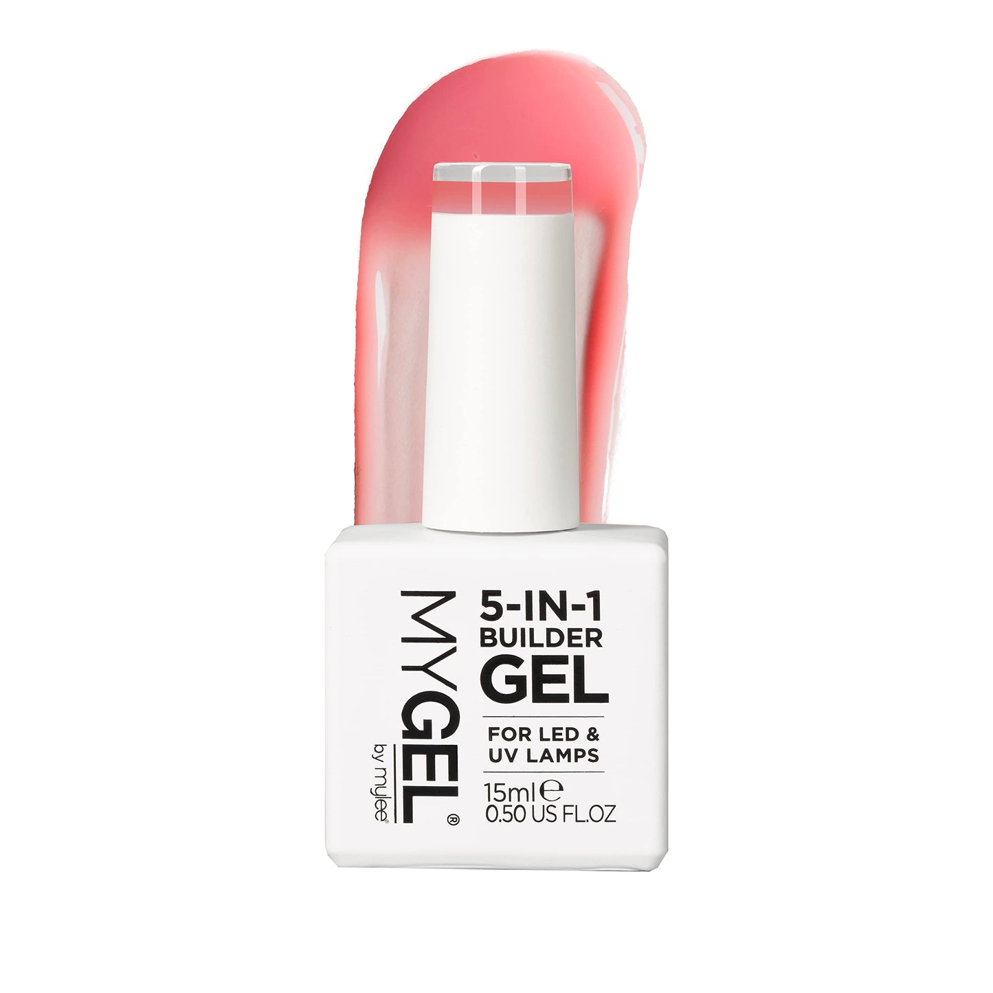 Mylee 5 in 1 Builder Base Strengthening Gel 15ml, UV/LED Nail Polish Coat for Hard Strong Nails Tips & Extensions, For Nail Art Decoration, Decals & Jewels, Professional Manicure Repair (French Rose)