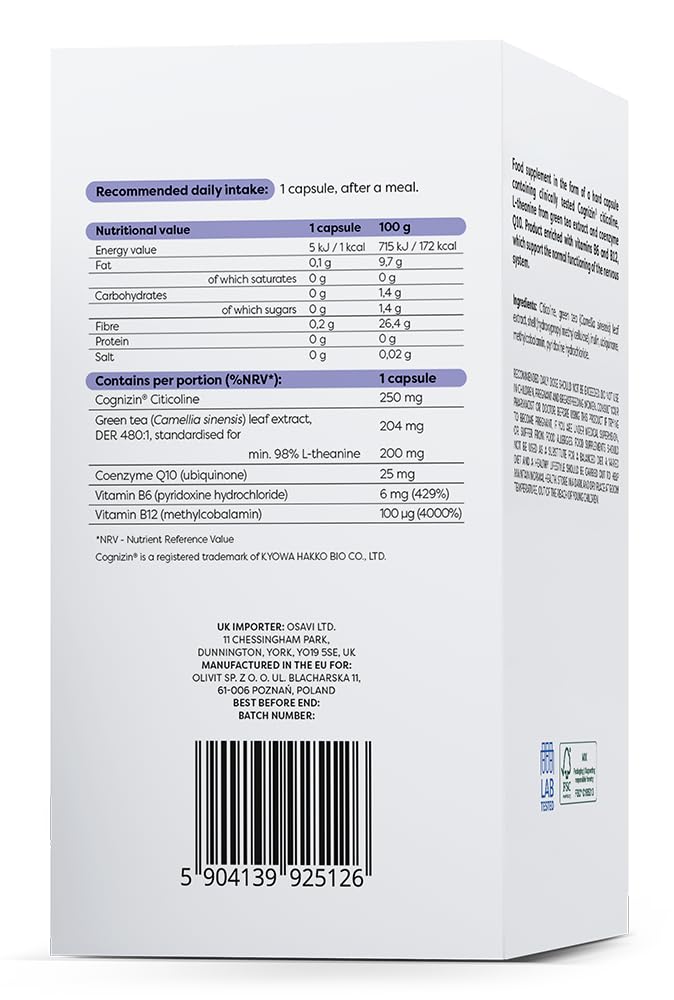OSAVI Osavi Neuropower with Citicoline 250 mg – 90 Vegan Capsules | Supports Nervous System & Psychological Health | Includes Cognizin® Citicoline, L–Theanine, Coenzyme Q10, B6 & B12 for Mental Clarity