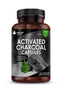 NEW LEAF PRODUCTS Activated Charcoal Capsules - 120 High Strength Activated Charcoal Tablets Alternative - 1040mg Per Serving, Helps Reduce Excessive Flatulence After Eating - Made in UK By New Leaf