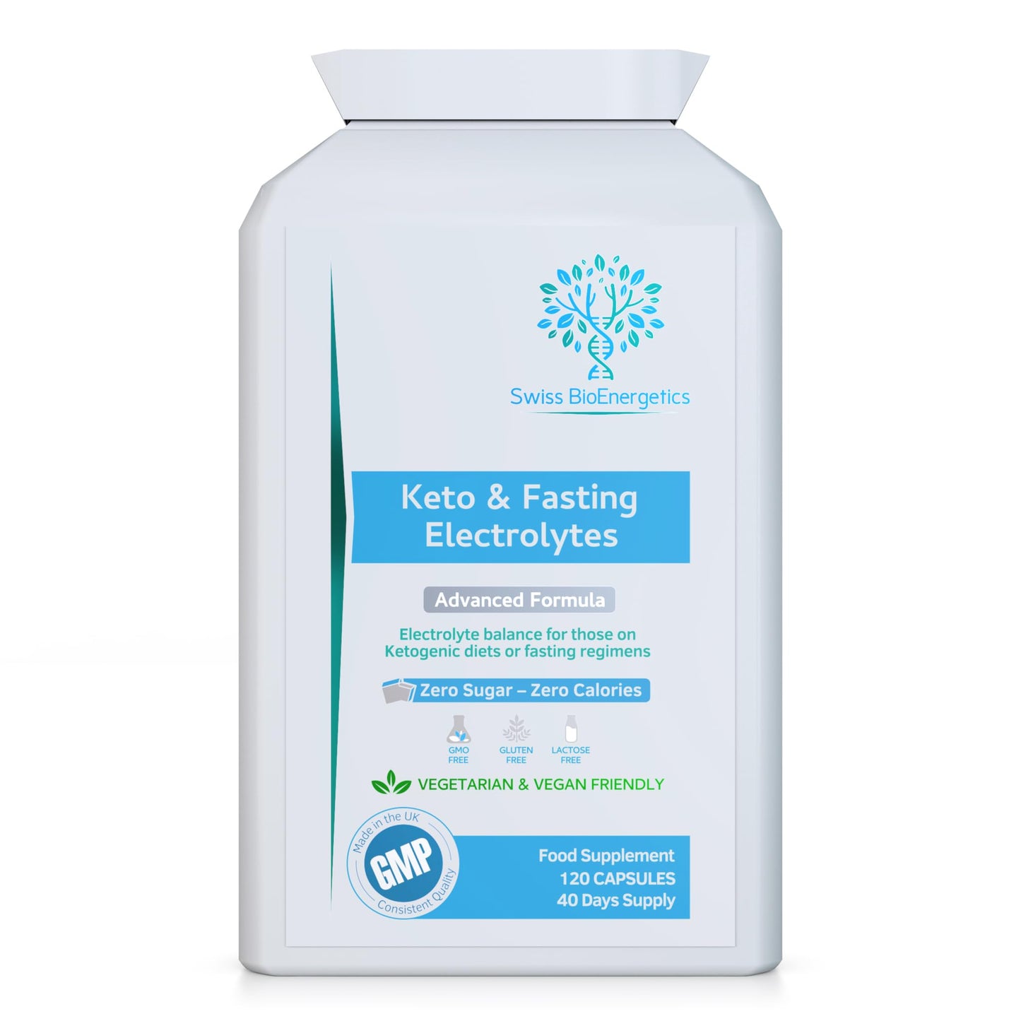 swiss bioenergetics Keto & Fasting Electrolytes - 120 Capsules - Advanced Rapid Rehydration Formula with a Balanced Magnesium, Sodium, Potassium & Chloride Blend - Suitable for Ketogenic Diets